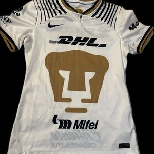 Nike White and Gold Pumas Soccer Jersey